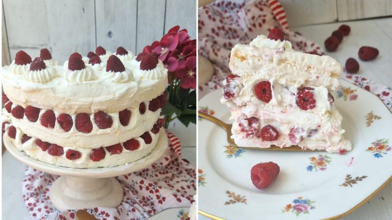 TORTA FRIA  DE MERENGUE FRAMBUESAS